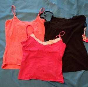 12 size small camisoles with shelf bra, & 1 tank top